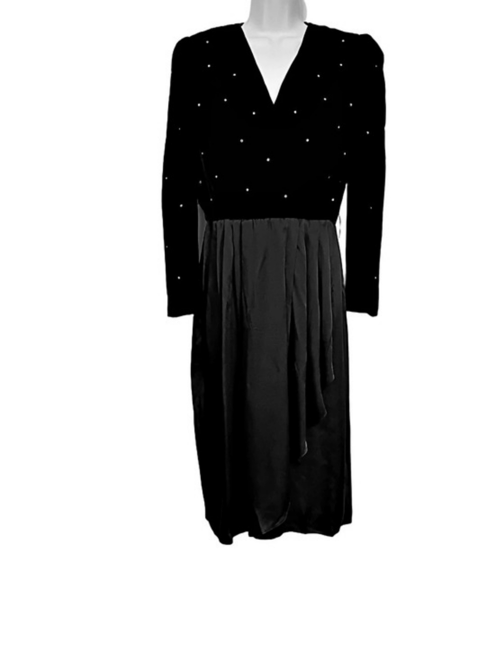 Patra Black Studded Velvet Bodcie Midi Dress Vintage Made In USA